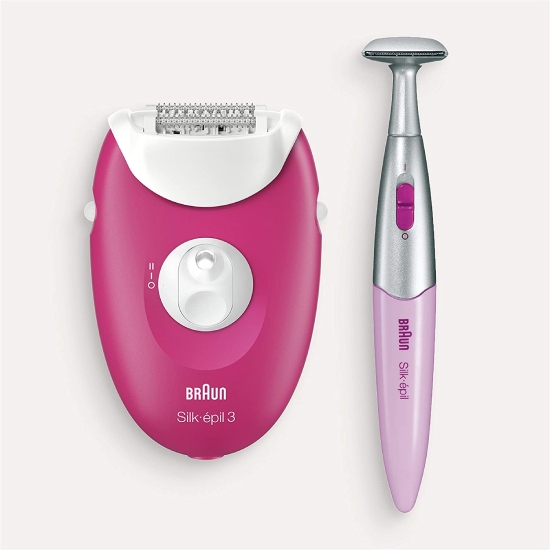 Picture of Braun Silk-épil 3 Epilator Raspberry pink - Corded epilator with 2 extras #SE3420