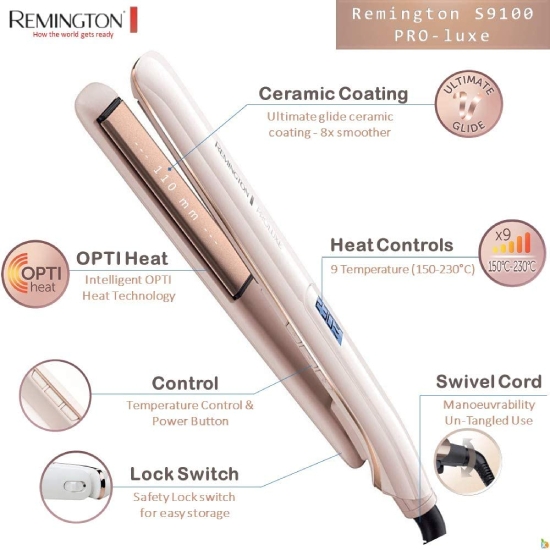 Picture of Remington Proluxe Ceramic Hair Straighteners with Pro+ Low Temperature Protective Setting, Rose Gold # S9100