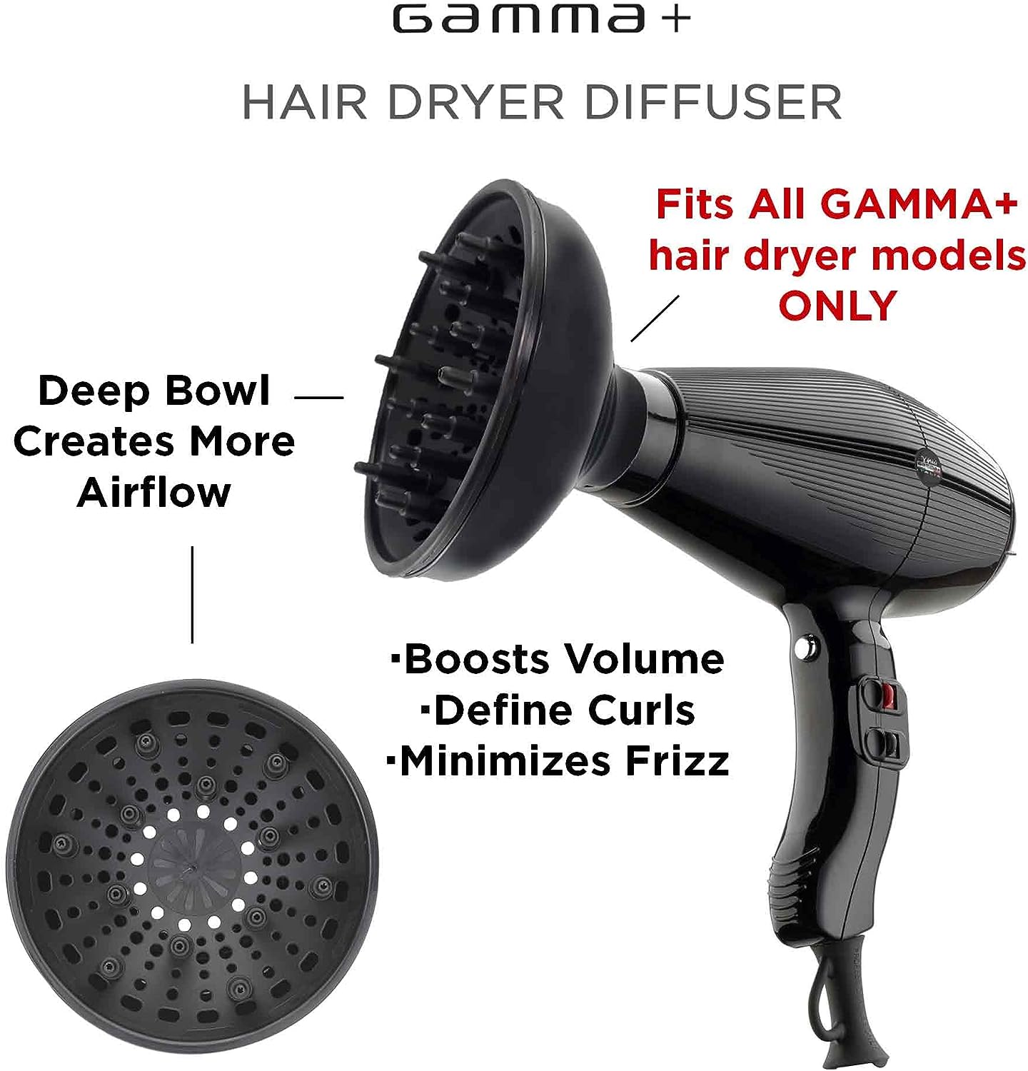 Grooming Souq. GAMMA+ Universal Compact Diffuser, Black